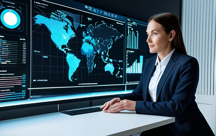 A professional businesswoman, mid-30s, in a modest, contemporary business suit, seated at a sleek, minimalist desk. She interacts with a sophisticated holographic interface displaying complex data visualizations and predictive analytics. Her hands are naturally posed above the glowing projections. The background is a clean, modern tech office with subtle futuristic elements, hinting at advanced AI integration, bathed in soft, ambient lighting. professional photography, high resolution, perfect anatomy, correct proportions, natural pose, well-formed hands, proper finger count, natural body proportions, fully clothed, modest clothing, appropriate attire, professional dress, safe for work, appropriate content, family-friendly.